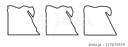 Egypt country black outline silhouettes in three different levels of smoothness. Simplified maps. Vector icons isolated on white background. 127870974
