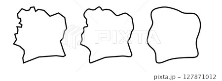 Ivory Coast country black outline silhouettes in three different levels of smoothness. Simplified maps. Vector icons isolated on white background. 127871012