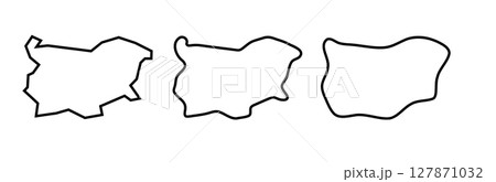 Bulgaria country black outline silhouettes in three different levels of smoothness. Simplified maps. Vector icons isolated on white background. 127871032