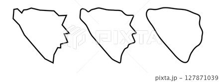 Bosnia and Herzegovina country black outline silhouettes in three different levels of smoothness. Simplified maps. Vector icons isolated on white background. Bosnia and Herzegovina country black outline silhouettes in three different levels of smoothness. Simplified maps. Vector icons isolated on white background. 127871039