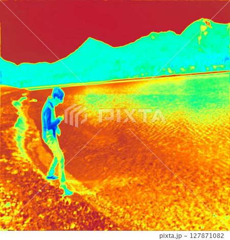 Women at lake. Thermal photography Women at lake. Thermal photography 127871082