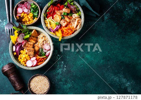 Vegan healthy poke bowl with tofu Vegan healthy poke bowl with tofu 127871178