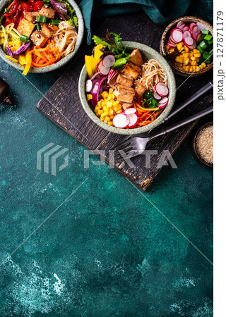 Vegan healthy poke bowl with tofu 127871179