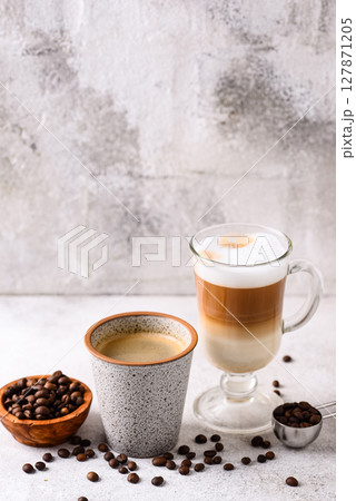 Espresso and cappucino. Different coffee 127871205