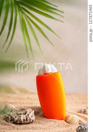 Sunblock or sunscreen in cosmetic tube 127871405