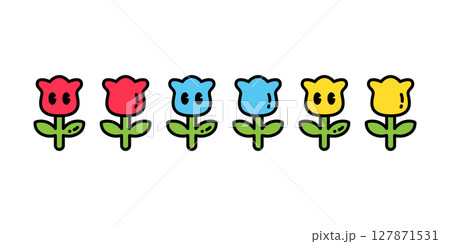 rose flower icon logo cartoon character plant vector leaf leaves garden forest doodle illustration rgb design isolated 127871531