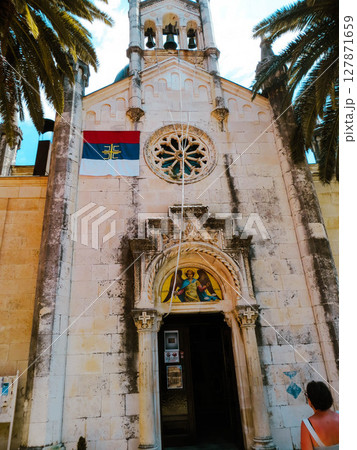 Orthodox Church of Saint Archangel Michael in Herceg Novi, Montenegro With Palm Trees Around Orthodox Church of Saint Archangel Michael in Herceg Novi, Montenegro With Palm Trees Around 127871659