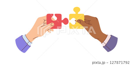 Business hands joining puzzles cartoon Business hands joining puzzles cartoon 127871792