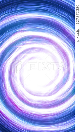 Abstract vortex of glowing energy swirls with intense white center and dynamic purple-blue trails in motion 127872380