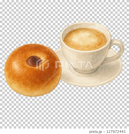 Bread and cafe au lait (watercolor illustration) 127872441