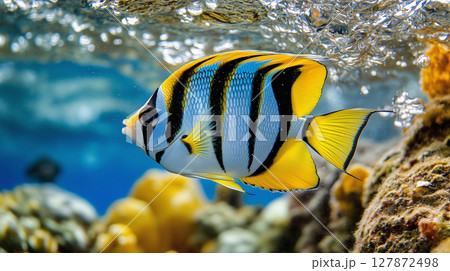Vibrant butterflyfish in colorful coral reef underwater scene 127872498