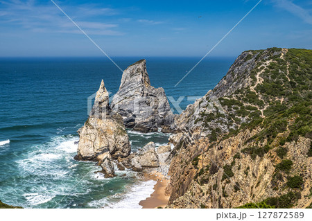 Praia Da Ursa, Ursa Beach near Cabo Da Roca on Atlantic coast, Sintra, Portugal Praia Da Ursa, Ursa Beach near Cabo Da Roca on Atlantic coast, Sintra, Portugal 127872589