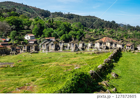 The communitarian granaries, called espigueiros, in the village of Lindoso, Peneda National Park, Northern Portugal The communitarian granaries, called espigueiros, in the village of Lindoso, Peneda National Park, Northern Portugal 127872605