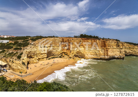 Portuguese coast in Benagil, Algarve, Portugal. Seven Hangging Valleys Trail. Portuguese coast in Benagil, Algarve, Portugal. Seven Hangging Valleys Trail. 127872615