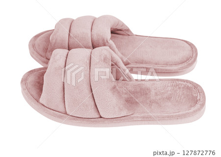Pair of soft slippers on white background 127872776