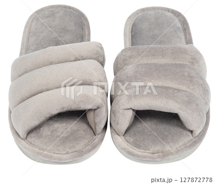 Pair of soft slippers on white background Pair of soft slippers on white background 127872778