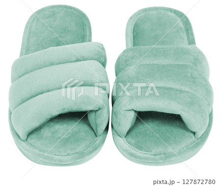 Pair of soft slippers on white background Pair of soft slippers on white background 127872780