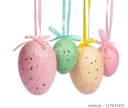 Decorative Easter eggs isolated on white background. Festive tradition 127872872