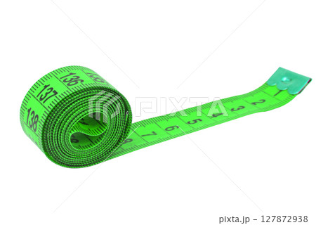 Diet rubber tape measure for sewing cloth or fabric isolated on the white Diet rubber tape measure for sewing cloth or fabric isolated on the white 127872938