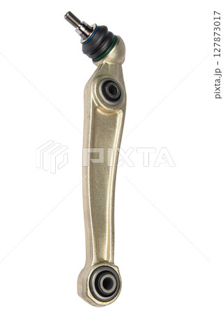 Car front suspension arm set isolated on white background. A set of spare parts for a car suspension. Car front suspension arm set isolated on white background. A set of spare parts for a car suspension. 127873017