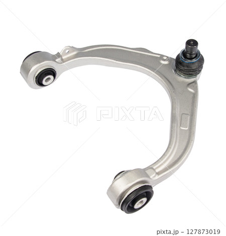 Car front suspension arm set isolated on white background. A set of spare parts for a car suspension. 127873019
