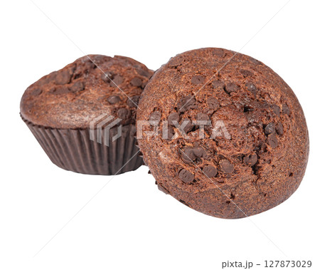 Chocolate cupcake isolated on white 127873029