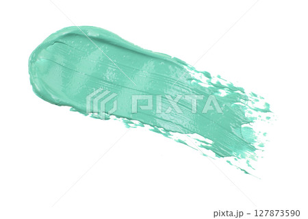 Smear and texture of lipstick or acrylic paint isolated on white background. Stroke of lipgloss or liquid nail polish swatch smudge sample. Element for beauty cosmetic design. 127873590