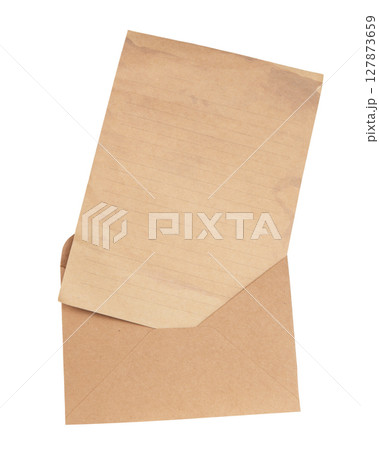 brown envelope with a blank card over white 127873659