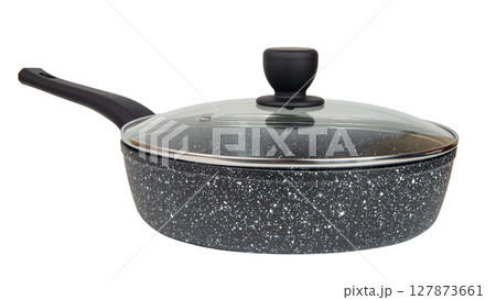 Pan with glass cover isolated on white background Pan with glass cover isolated on white background 127873661