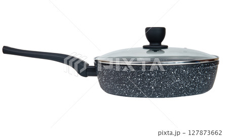 Pan with glass cover isolated on white background Pan with glass cover isolated on white background 127873662