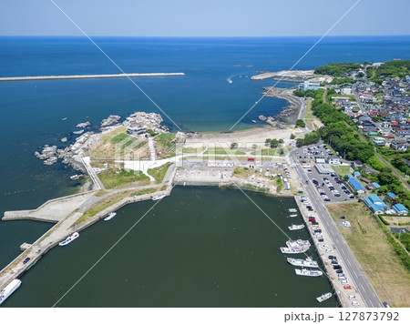 「青森県」ドローンでウミネコ繁殖地、蕪島付近を空撮　種差海岸 127873792
