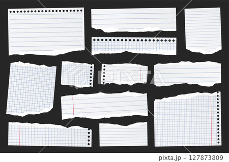 Ripped paper strips. Realistic crumpled paper scraps with torn edges. Shreds of notebook, book or old newspaper pages. Trendy collage elements. Vector illustration Ripped paper strips. Realistic crumpled paper scraps with torn edges. Shreds of notebook, book or old newspaper pages. Trendy collage elements. Vector illustration 127873809