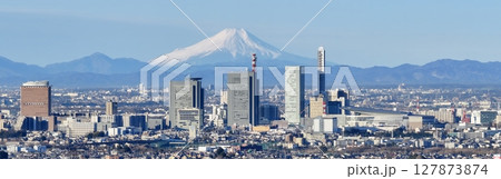 空撮「埼玉県」富士山とさいたま新都心を風景 空撮「埼玉県」富士山とさいたま新都心を風景 127873874