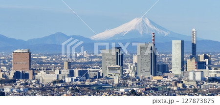 空撮「埼玉県」富士山とさいたま新都心を風景 127873875