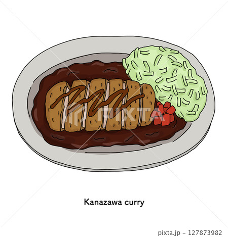 石川県＿金沢カレー　線画のイラスト 127873982