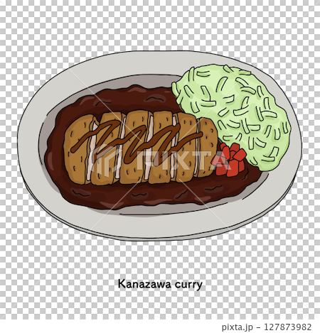 石川県＿金沢カレー　線画のイラスト 127873982