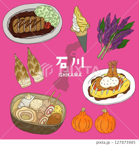 石川、金沢グルメ　イラストのバナー 127873985