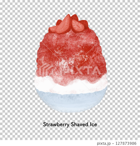 いちごが乗ったかき氷 色鉛筆タッチのイラスト いちごが乗ったかき氷 色鉛筆タッチのイラスト 127873986
