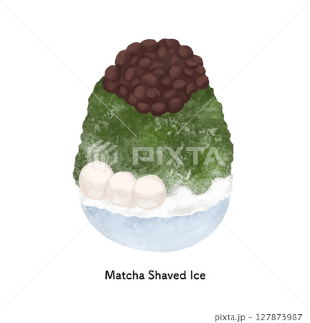 あずきが乗った抹茶味のかき氷 線画のイラスト あずきが乗った抹茶味のかき氷 線画のイラスト 127873987