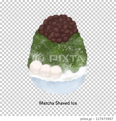 Matcha flavored shaved ice with azuki beans - Line drawing illustration 127873987