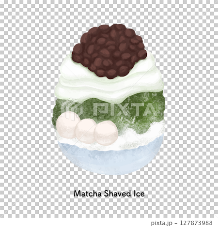 あずきが乗った抹茶クリームのかき氷 線画のイラスト あずきが乗った抹茶クリームのかき氷 線画のイラスト 127873988