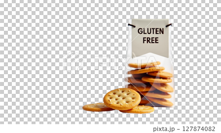A simple pouch contains delicious gluten free crackers with sesame, showcasing a clear ribbon label that highlights their gluten free characteristic. Perfect for snack time. 127874082