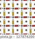 Colorful school pattern with stationery, cartoon style, pencils and erasers, cheerful background. 127874200