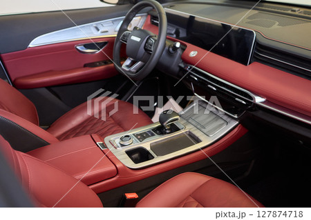 Discover the Stylish Car Interior with Premium Leather Seats for elegance and comfort 127874718