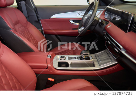 Discover the Stylish Car Interior with Premium Leather Seats for elegance and comfort 127874723