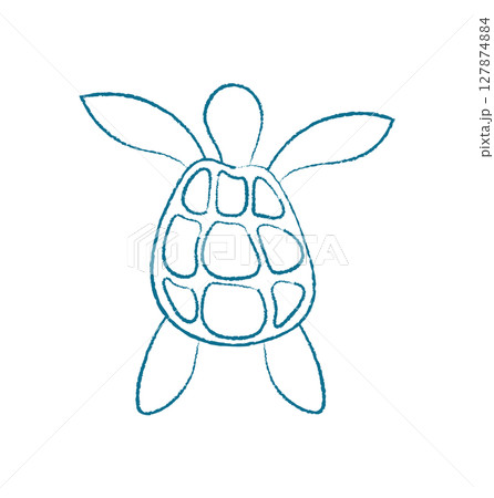 Chalk turtle silhouette. Aquatic marine creature in the ocean. Underwater doodle style, flat design, suitable for educational material or decor in aquariums. 127874884