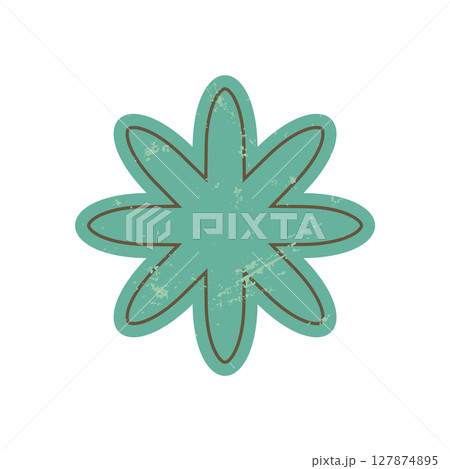 Bold abstract flower shape. Decorative icon with grunge texture. Modern brutalist element, flat design, y2k aesthetic, perfect for stickers and graphic applications. Bold abstract flower shape. Decorative icon with grunge texture. Modern brutalist element, flat design, y2k aesthetic, perfect for stickers and graphic applications. 127874895
