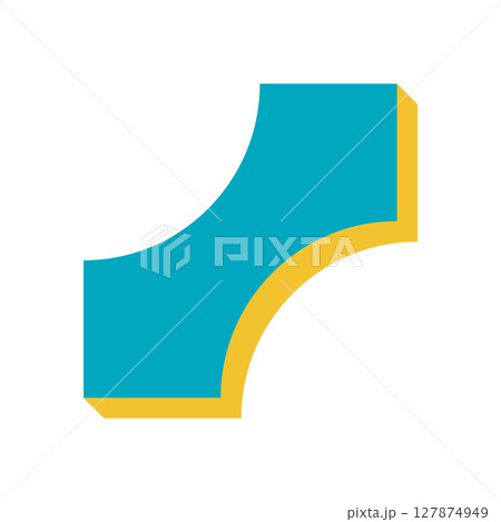 Modern abstract shape icon. Bold geometric figure element with flat design. This minimalist symbol combines curves and shadows, ideal for contemporary graphic projects and y2k aesthetics. 127874949