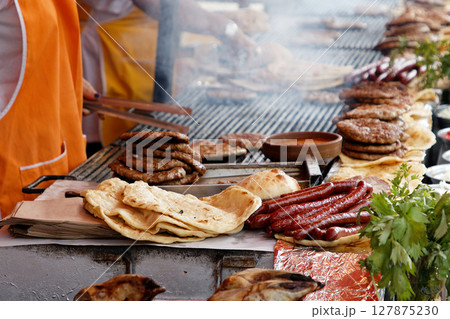 Street food meat grill 127875230