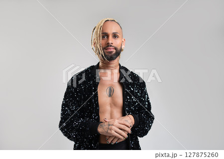 Vibrant Style: Black Gay Man in black Jacket 127875260